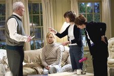 (L to R) Michael Caine and Nicole Kidman on set with Director/writer Nora Ephron and writer Delia Ephron during filming of Columbia Pictures' romantic comedy Bewitched.