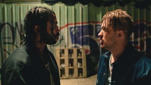 Daveed Diggs and Rafael Casal in Blindspotting - A buddy comedy in a world that won't let it be one.