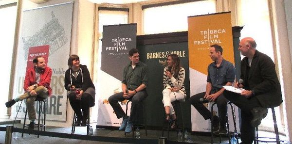 l - r Filmmakers Aaron Katz, Megan Griffiths, Adam Rapp, Amy Berg and Stephen Belber with moderator Mark Adams Tribeca Talks: Adaptation & Creation