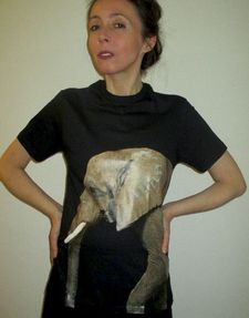 Anne-Katrin Titze in Ryan McGinley's EDUN endangered African Elephant T-shirt.