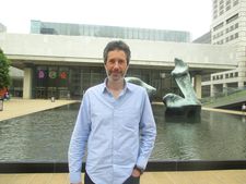 Antonin Baudry in front of the Henry Moore sculpture on the plaza of Lincoln Center: "I love ambiguous sounds. I love the sounds where you don't know if it's an organic sound or a machine."