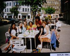 Audre Lorde with May Ayim, Rakibe Tolgay, Ariane Mondon, Katharina Oguntoye, Ika Hügel-Marshall, and Dagmar Schultz in Berlin 1990