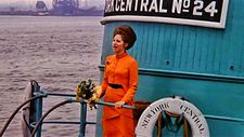 Barbra Streisand as Fanny Brice on the tugboat in Funny Girl