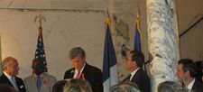 French Legion of Honour ceremony - Laurent Fabius with Mamadou Diouf, Tom Bernard, Michael Barker and Antonin Baudry: "These awards acknowledge your contributions to the French-American friendship."