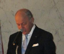 French Minister of Foreign Affairs and International Development Laurent Fabius: "I am delighted to welcome you tonight to celebrate three men, … who will receive the highest distinction of French government, the Légion d'honneur."