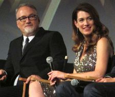 Director David Fincher with Gone Girl author/screenwriter Gillian Flynn: "You have the media as this Greek chorus, blown up large to really magnify it."