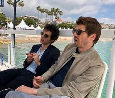 Sorry Angel leads Pierre Deladonchamps (right) and Vincent Lacoste in full interview mode with Christophe Honoré on the Majestic Hotel beach pier.