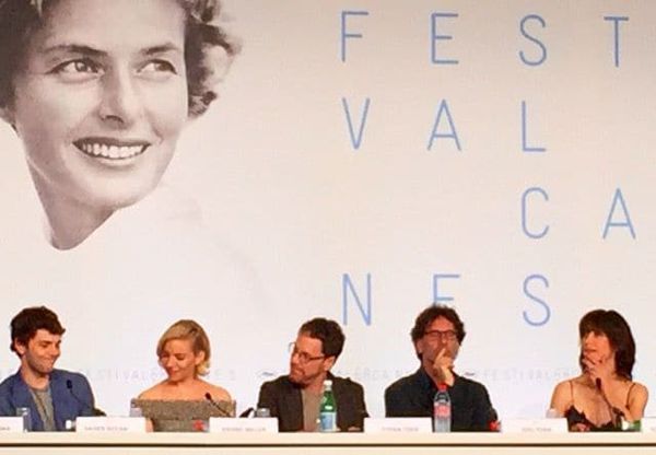 Some of the jury line-up under the watchful gaze of Ingrid Bergman (from left) Xaiver Dolan, Sienna Miller Ethan Coen, Joel Coen, and Sophie Marceau.