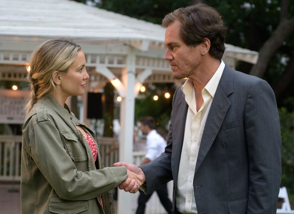 Simone Cleary (Kate Hudson) greets Shriver (Michael Shannon) in Michael Maren’s whimsical A Little White Lie