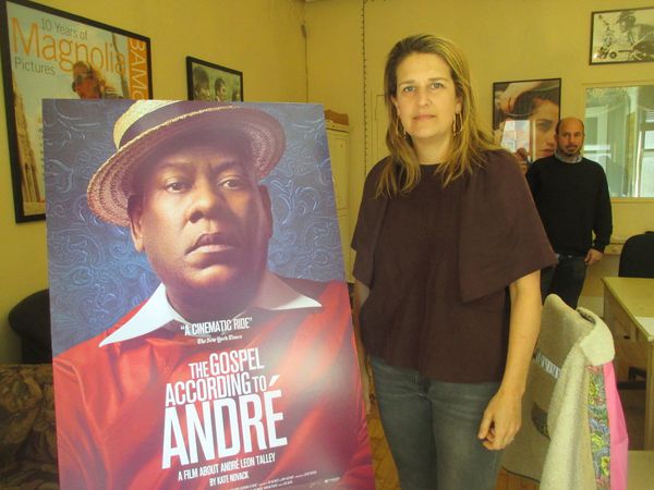 At Magnolia Pictures, ‪The Gospel According To André‬ director Kate Novack with Andrew Rossi on André Leon Talley: "He is a great storyteller."