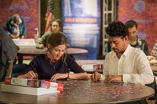 Agnes (Kelly Macdonald) with Robert (Irrfan Khan): " By the end she is wearing a beautiful blouse, a black top with some red floral around it, and she's becoming much more self-aware ..."
