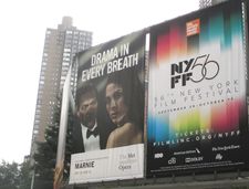 Christopher Maltman and Isabel Leonard in Marnie and the 56th New York Film Festival billboard - "Drama in every breath"