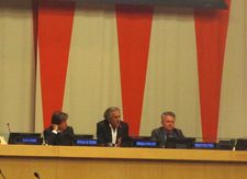 Bernard-Henri Lévy with Nicolas de Rivière and Sergiy Kyslytsya at the United Nations