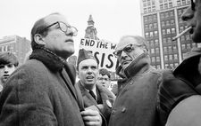 Arthur Miller with Reverend William Sloane Coffin and Steve Minot at a 1968 anti-Vietnam War rally in New Haven, Connecticut
