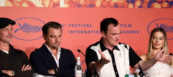 Once upon a time in Cannes: lining up greet the media - (from left) Brad Pitt, Leonardo DiCaprio, Quentin Tarantino and Margot Robbie