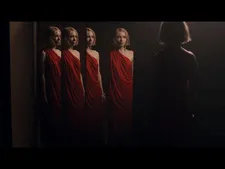 Tavi Gevinsen in Halston red dress