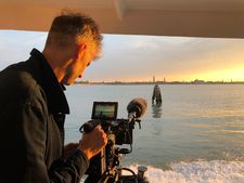 Director Fred Scott shooting in Venice the day after About Endlessness had its premiere
