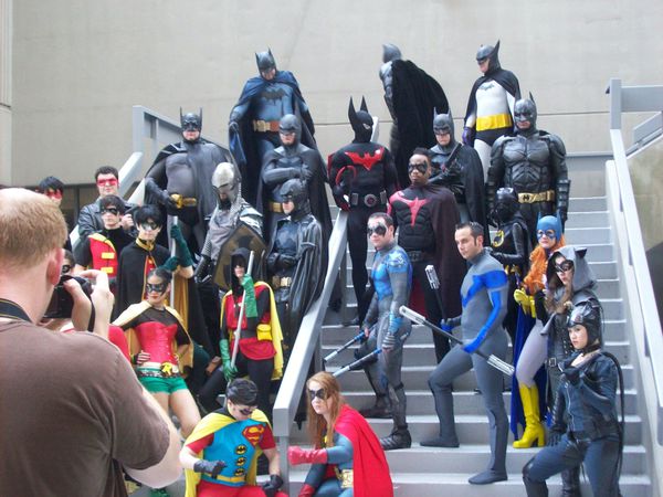 An assortment of Batmen and Robins at the Atlanta Dragon*Con sci-fi festival.