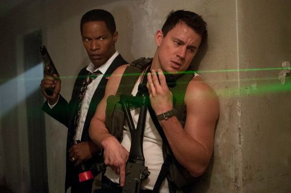 Jamie Foxx as the US President and Channing Tatum as his security officer in White House Down.