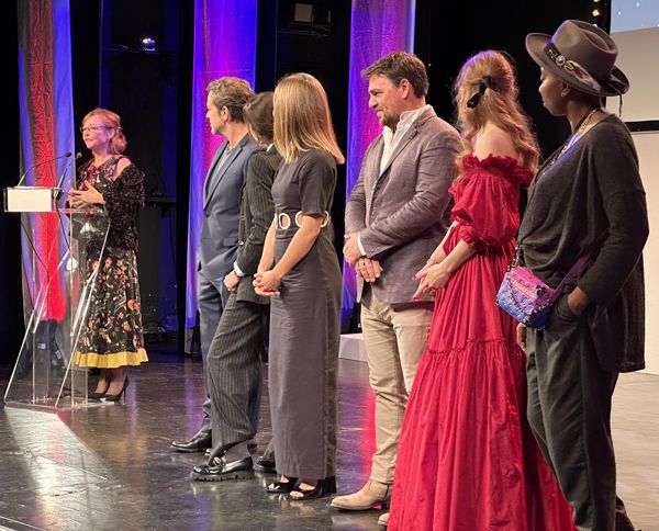 Catherine Frot lines up on stage with her Competition jury at the Festival du Cinéma Britannique de Dinard