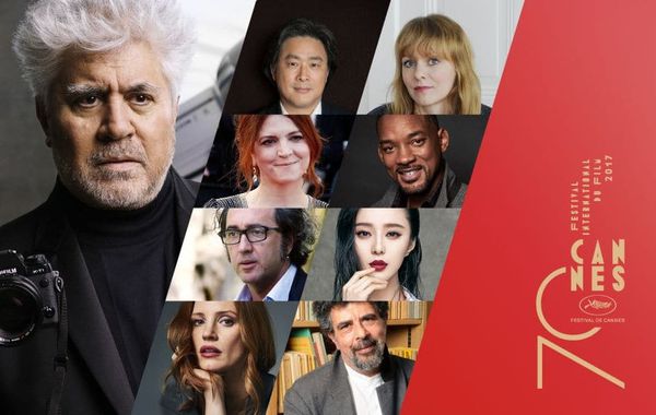 In the frame for jury duty: Pedro Almodóvar (left) with from top right Park Chan-wook, Maren Ade, Agnes Jaoui, Will Smith, Paolo Sorrentino, Fan Bingbing, Jessica Chastain and Gabriel Yared.