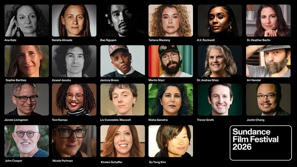Top Row L–R: Ana Katz, Natalia Almada, Bao Nguyen, Tatiana Maslany, AV Rockwell, Dr Heather Berlin; Second Row L–R: Sophie Barthes, Azazel Jacobs, Janicza Bravo, Martin Starr, Dr Andrea Ghez, Ari Handel;Third Row L–R: Jennie Livingston, Toni Kamau, Liv Constable-Maxwell, Nisha Ganatra, Trevor Groth, Justin Chang; Bottom Row L–R:  John Cooper, Nicole Perlman, Kirsten Schaffer, So Yong Kim