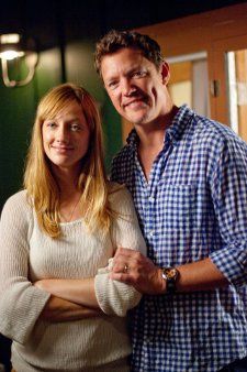 Judy Greer, with Matthew Lillard, whose dress style is very different from the other characters'