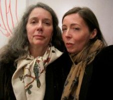 Brigitte Cornand and Anne-Katrin Titze with scarves of birds and deer <em>Photo: Anne-Katrin Titze</em>