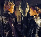 Eragon (Ed Speelers) and Arya (Sienna Guillory) prepare for battle.