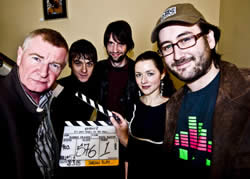 Cinematographer/producer Paul Gavin, James Young (Lennie), Johnny Austin (Davy), Danielle Stewart (Maryln) and writer/director Robbie Fraser. Photographs: Max Blinkhorn