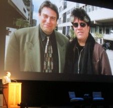 Michael Barker, Co-President and Co-Founder of Sony Pictures Classics salutes Richard Peña seen here with Pedro Almodóvar