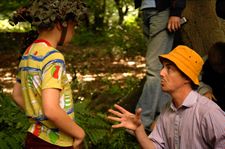 Will Poulter and Garth Jennings on the set of the film