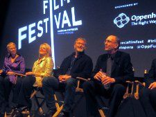 Tribeca Talk panel, l - r, Moderated by the Voice of the Met Margaret Juntwait, Deborah Voigt, Jay Hunter Morris, Peter Gelb