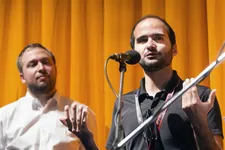 Director Cyril Aris introduces the film in Karlovy Vary