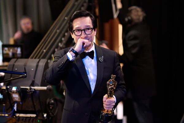 Ke Huy Quan poses backstage with the Oscar® for Actor in a Supporting Role during the live ABC telecast of the 95th Oscars® at Dolby® Theatre at Ovation Hollywood on Sunday, March 12, 2023