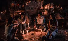 Choo Xin-yu and her friends in the cave