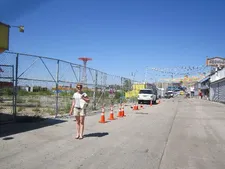 Amy Nicholson where Zipper once stood proudly with the defunct Parachute Jump in the background