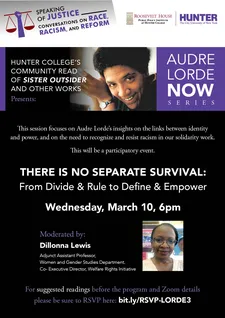 Hunter College Audre Lorde Now Series Presents - There is No Separate Survival: From Divide & Rule to Define & Empower invite