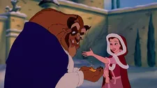 Beast (voiced by Robby Benson) with Belle (voiced by Paige O'Hara) in Disney’s Beauty And The Beast, directed by Gary Trousdale and Kirk Wise