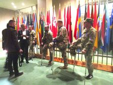 Bernard-Henri Levy with Ukrainian soldiers at the United Nations
