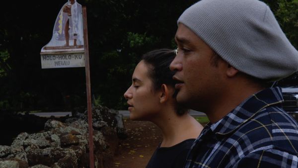 Ke’ala Lopez and Kamu “Charles” Hepa leading a Hawaiian chant before a sacred burial site in the Wailua Valley. Anthony Banua-Simon: 'I wanted to, with the film, kind of create this energy that would go in the right directions to people who are more focused in the community and doing really selfless work organising, both on the sovereignty side and independent side'