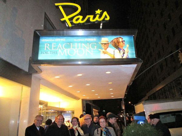 Matthew Chapman, Anne-Katrin Titze, Bruno Barreto, Lucy Barreto under the marquee of The Paris Theatre.