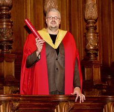 Sylvain Chomet receiving his honorary degree from the University of Edinburgh during his sojourn in Scotland to make The Illusionist