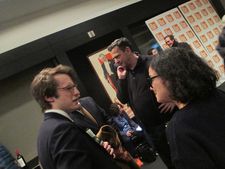 Film Society of Lincoln Center Assistant Programmer Dan Sullivan with Christian Petzold and New York's Goethe-Institut Program Director Sara Stevenson at the Transit reception.