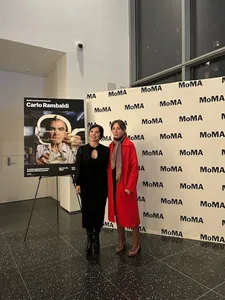The President of Fondazione Carlo Rambaldi, Daniela Rambaldi, with Anne-Katrin Titze on the opening night of MoMA and Cinecittà Present: Carlo Rambaldi