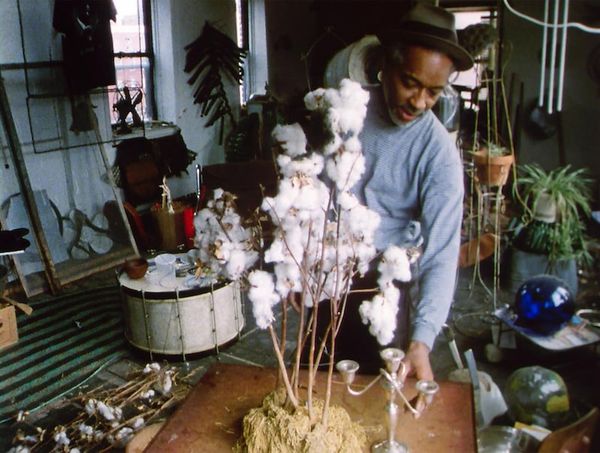 David Hammons in his Harlem Studio, 1980s