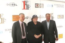 Michael Moore with Director of Programming David Schwartz and Festival Producer Mitch Levine: "I wouldn't be a filmmaker if it wasn't for the Bush family."
