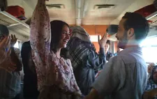 Kaouther Ben Hania on Abeer (Dea Liane) with Sam (Yahya Mahayni): “The scene in the train when she tells him ‘I love you!’ he is opening his tail like a peacock, becoming crazy.”