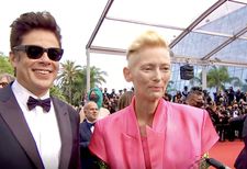 Benicio Del Toro and Tilda Swinton on the red carpet for The French Dispatch