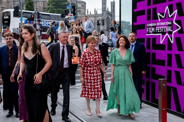 Nicola Sturgeon, centre, arriving at the 2022 Aftersun opening gala with EIFF CEO Ken Hay, left